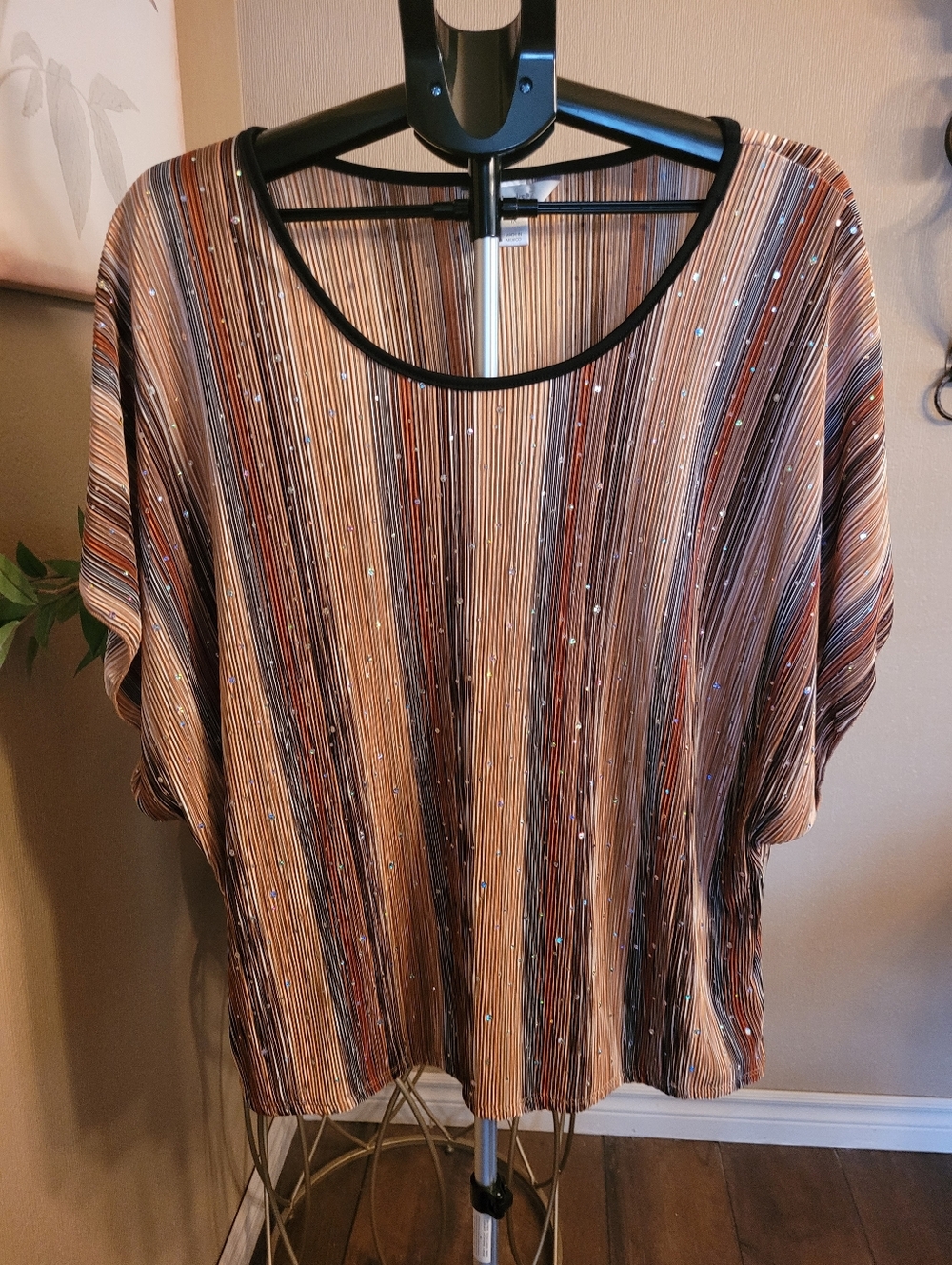 CJ Banks Plus Brown Tan Dolman Sleeve Blouse